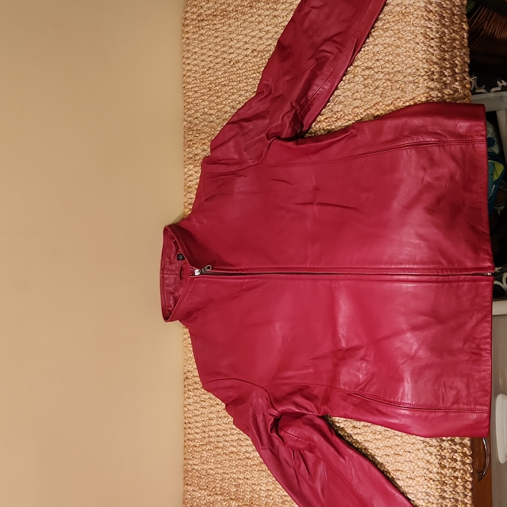 Red Leather Coat Large
